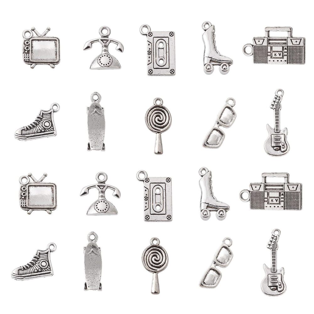 4805 50 Pcs 10 Styles Vintage Alloy Cabochon Settings Charms Television